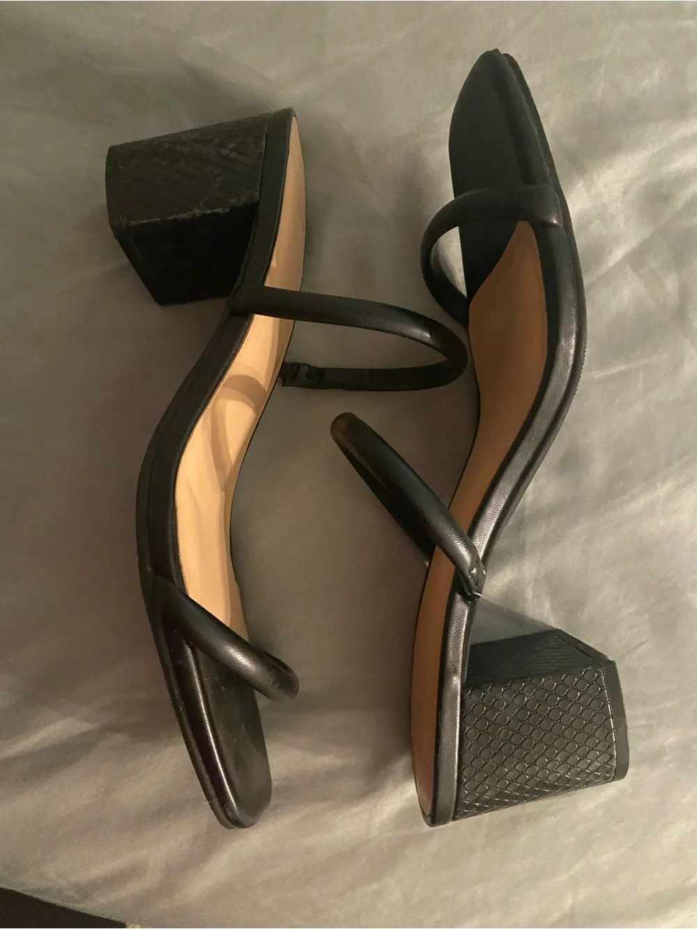 a new day Women’s 9 1/2 Black Strappy Square-Toe Block Heel Sandals